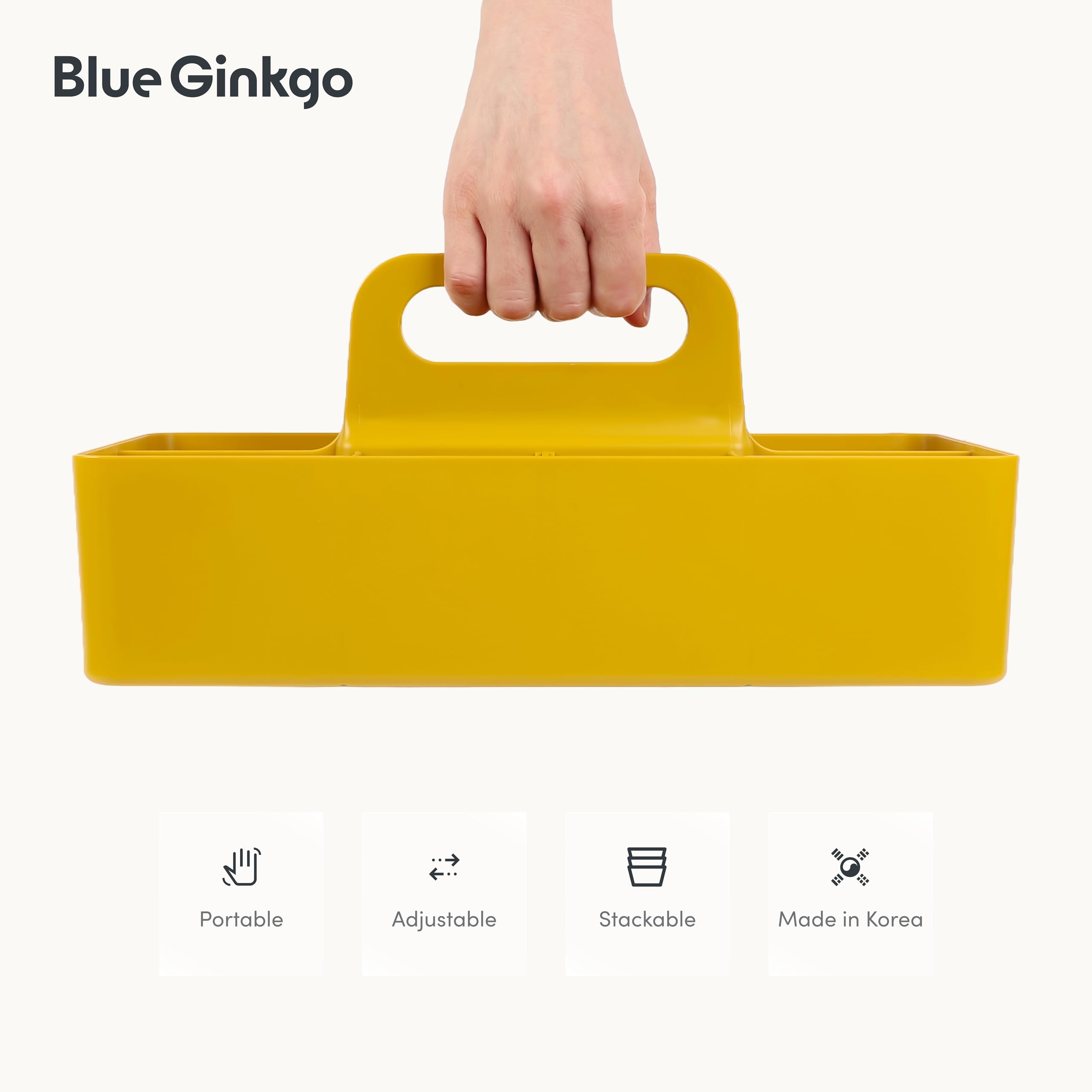 BLUE GINKGO Stackable Organizer Caddy – Korean-Made Portable Tote for Bathroom, Office, Crafts, or School Supplies (Long Rectangle, Blue)