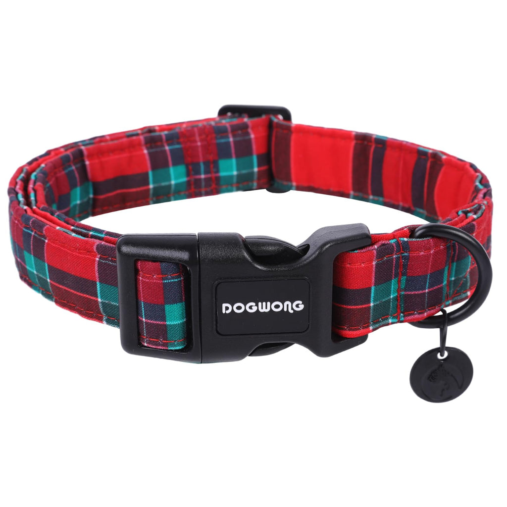 DOGWONG Cotton Dog Collar, Blue Plaid Heavy-Duty Dog Collar Durable Soft Boy Dog Collar Cute Wedding Puppy Necklace for Small Medium Large Dog