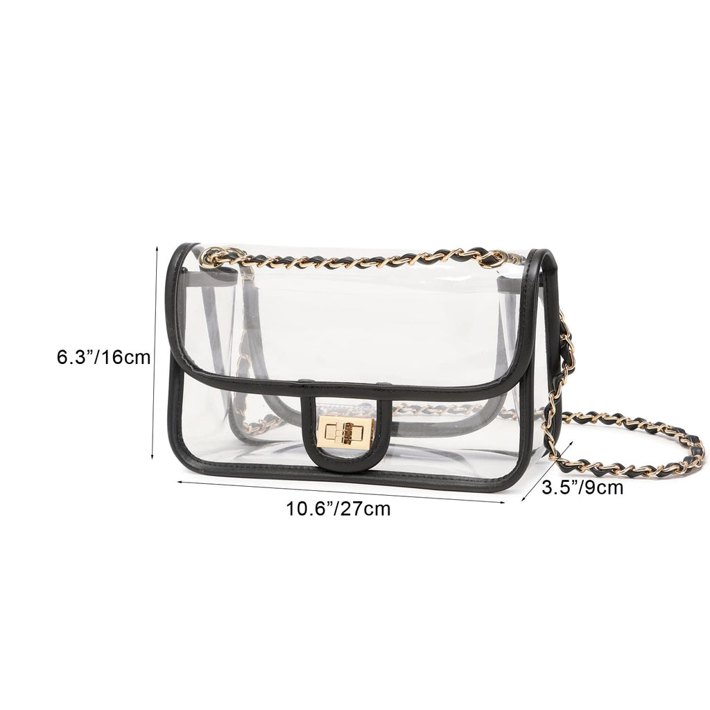 Womens PVC Clear Purse Handbag with Chain Stadium Approved Clear Bag See Through Bag for Working and Concert