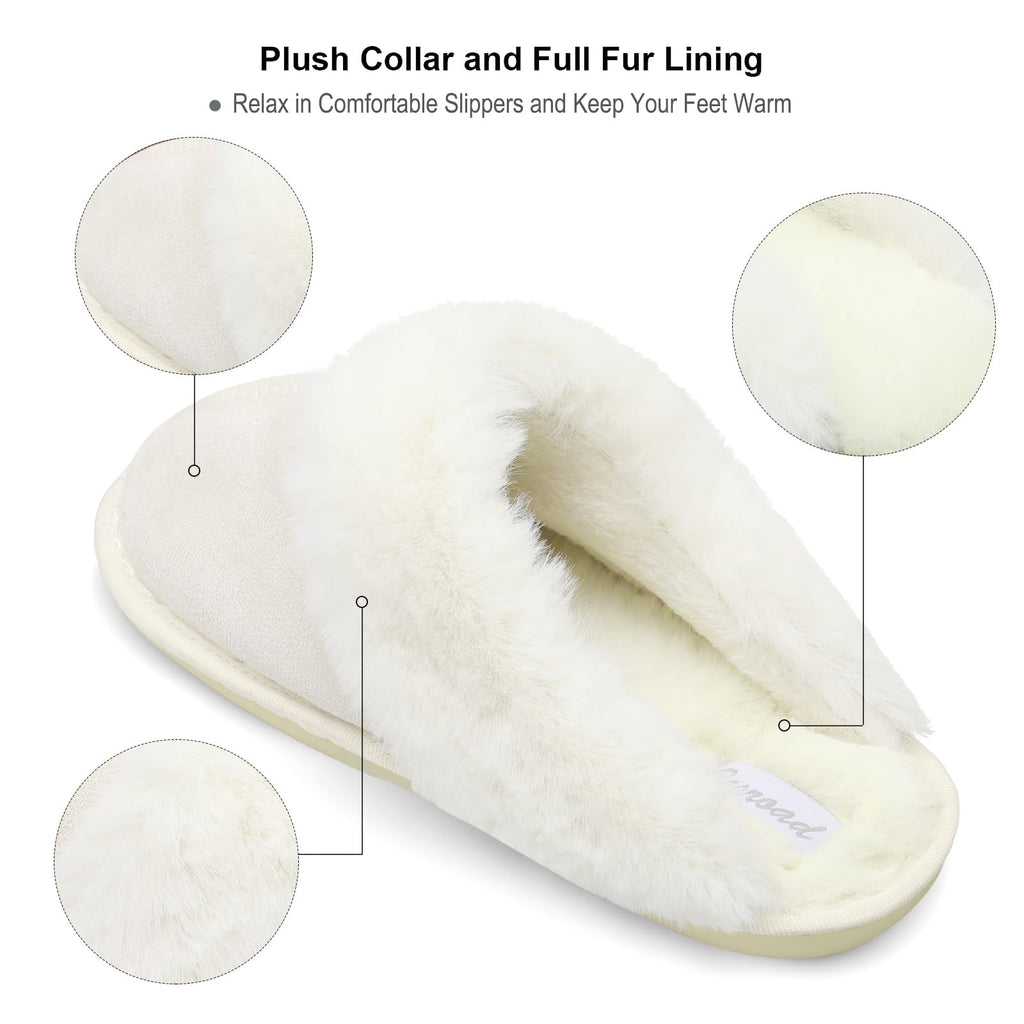 Besroad Winter Fuzzy House Slippers Sandals Plush Faux Fur Fluffy Flats Slippers Warm Slide Shoes for Women