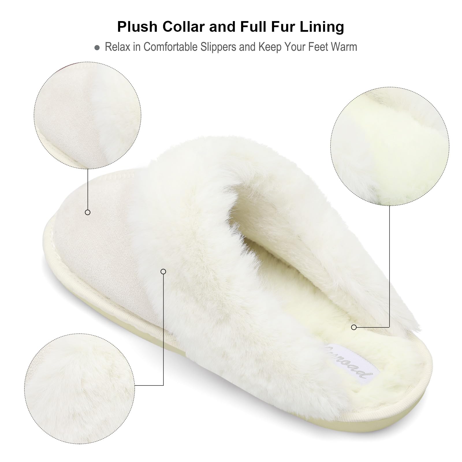 Besroad Winter Fuzzy House Slippers Sandals Plush Faux Fur Fluffy Flats Slippers Warm Slide Shoes for Women