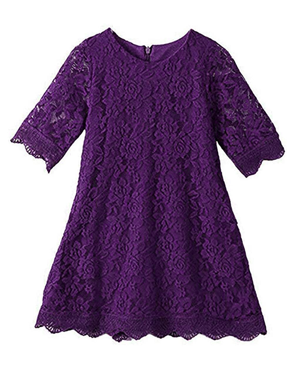 APRIL GIRL Flower Girl Dress, Lace Dress 3/4 Sleeve Dress