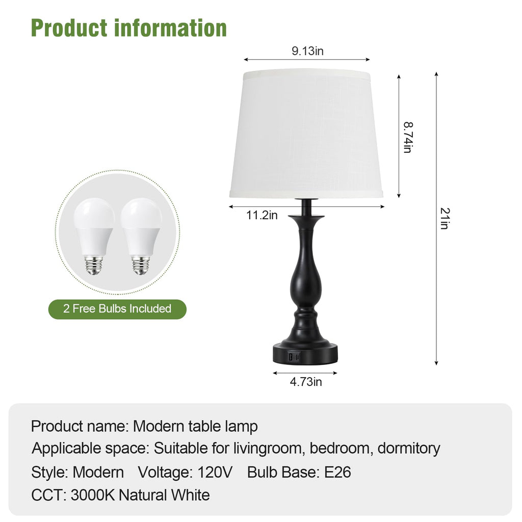 Bedside Table Lamp Touch Control Bedroom Lamps with USB A and C Charging Port 3 Way Dimmable Touch Lamps for Nightstand Living Room Bedroom Dorm Home Office Reading, Set of 2