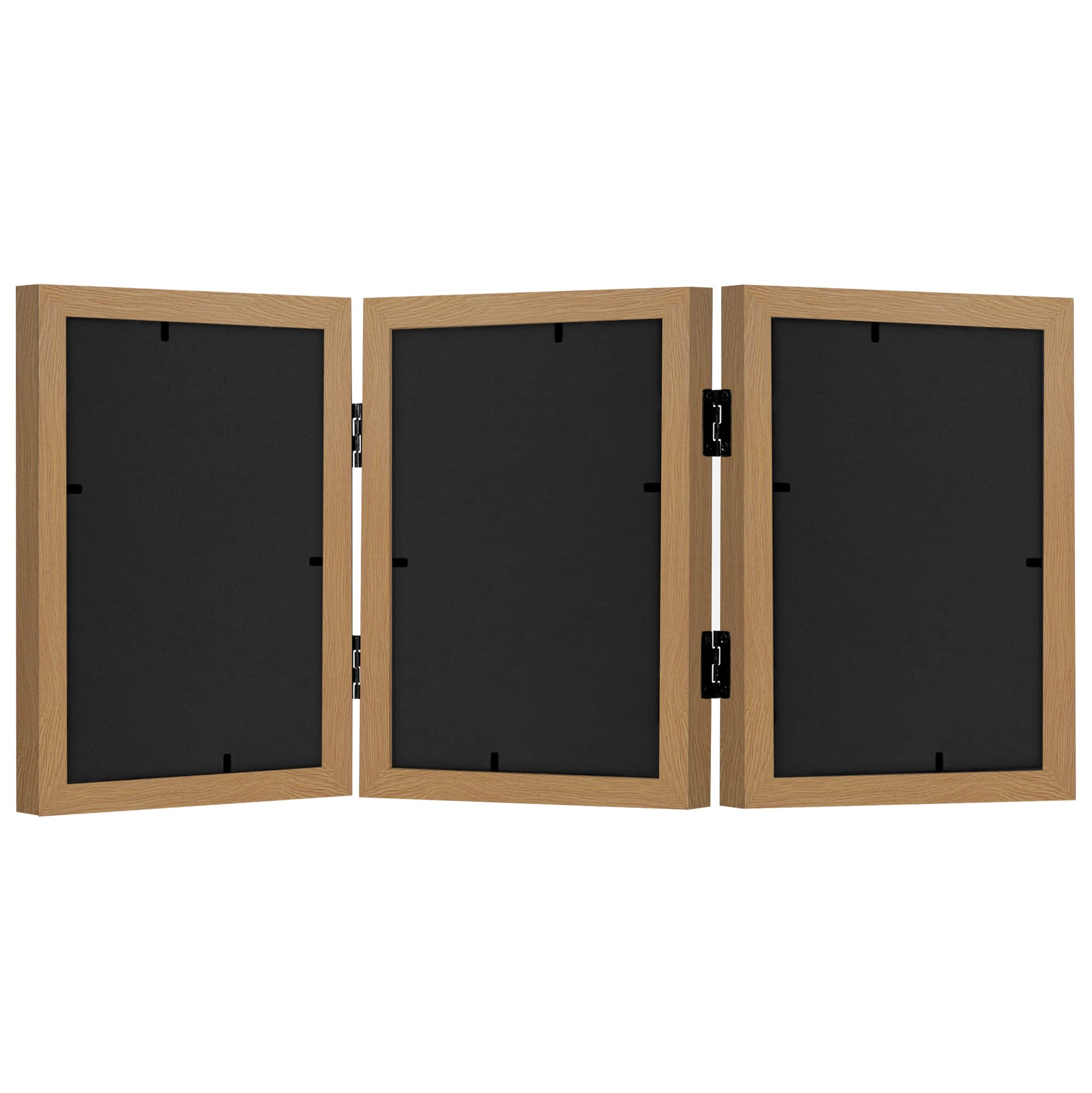 Americanflat Hinged 4x6 Picture Frame with Shatter-Resistant Glass - Double Picture Frames with Engineered Wood - Signature Collection - Photo Frame for Tabletop Display - Black