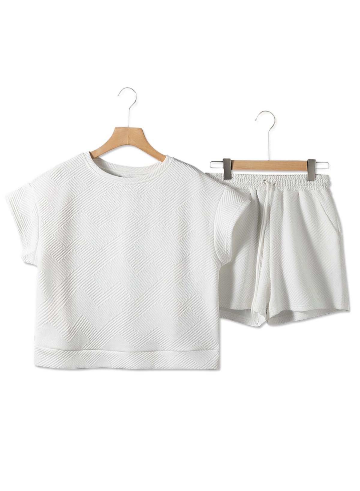 Dokotoo Women's 2 Piece Outfits Sweatsuit Casual Short Sleeve Pullover Tops and Drawstring Shorts Pants Lounge Sets