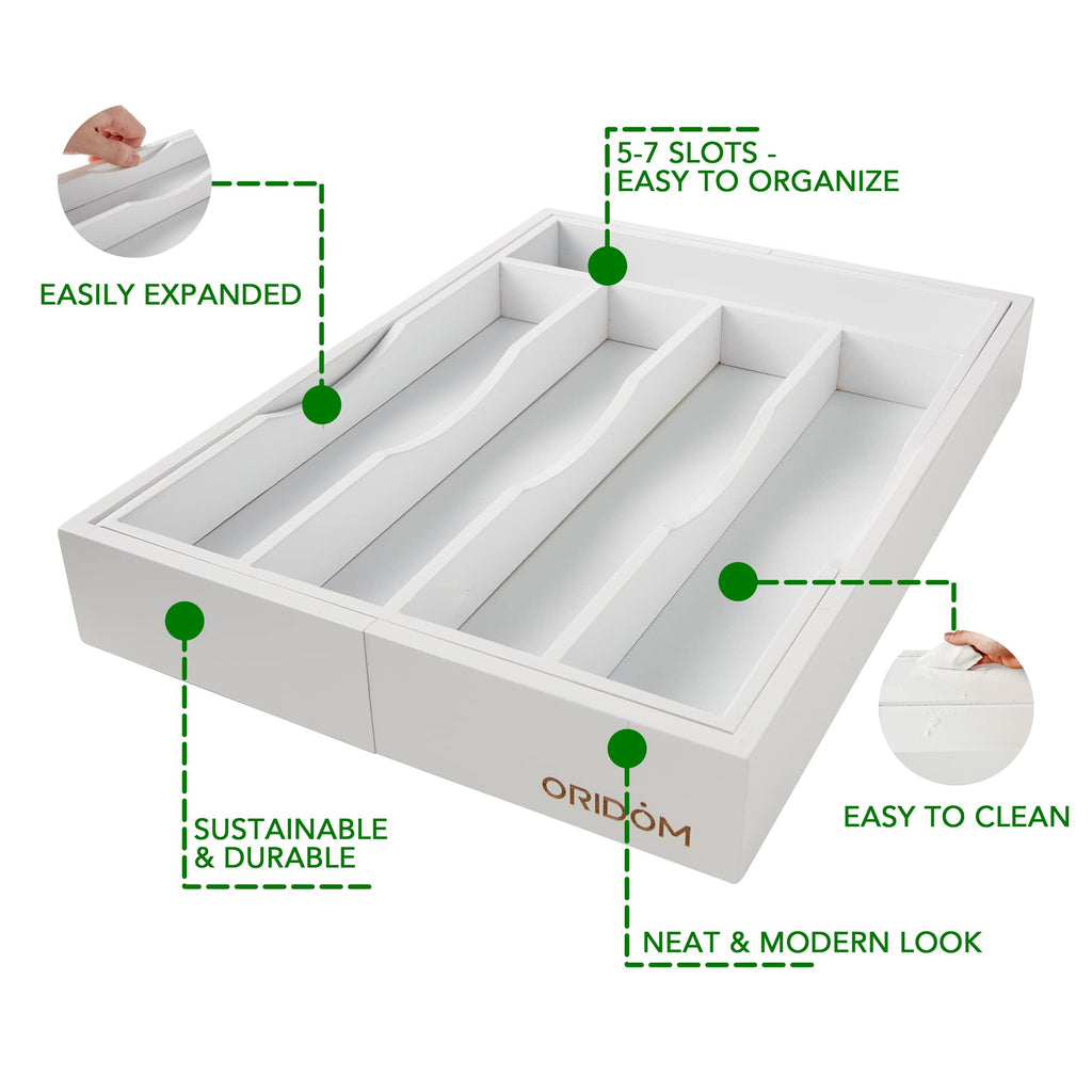 Expandable Acacia Kitchen Drawer Organizer for Cutlery and Utensils, Adjustable Acacia Wood Cutlery Tray in Drawer for Flatware and Silverware in Kitchen