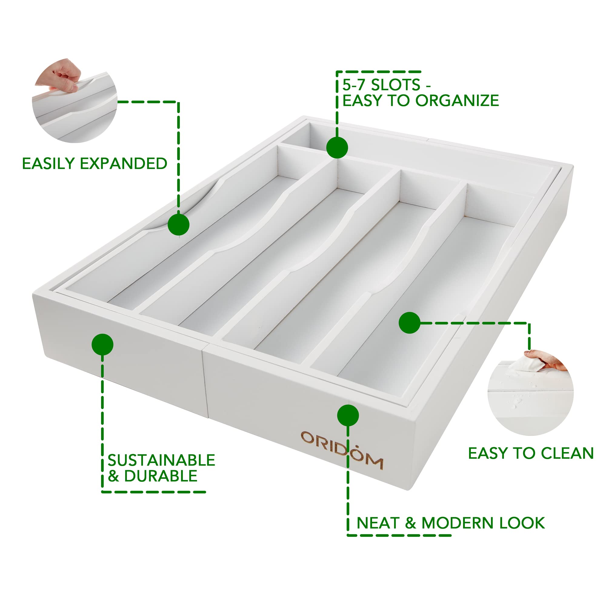 Expandable Acacia Kitchen Drawer Organizer for Cutlery and Utensils, Adjustable Acacia Wood Cutlery Tray in Drawer for Flatware and Silverware in Kitchen