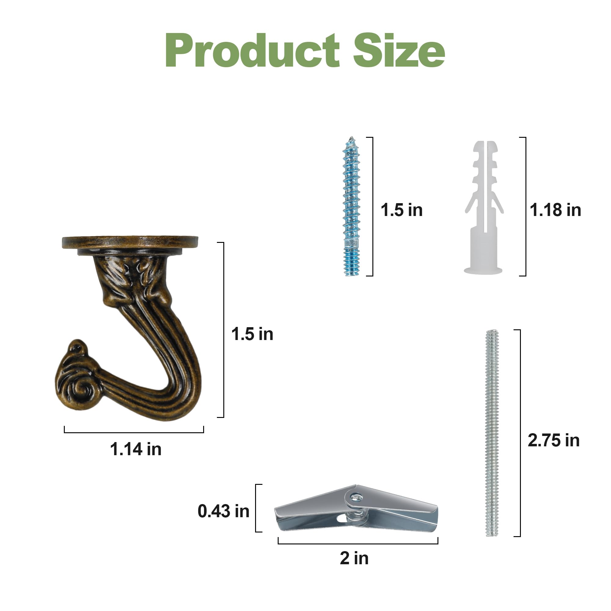 Aidoclip Ceiling Swag Hook Sets - Heavy Duty Hooks with Mounting Hardware for Hanging Plant, Ceiling or Extender Chains - Easy Install with Screws/Brackets (10 pcs - Black)