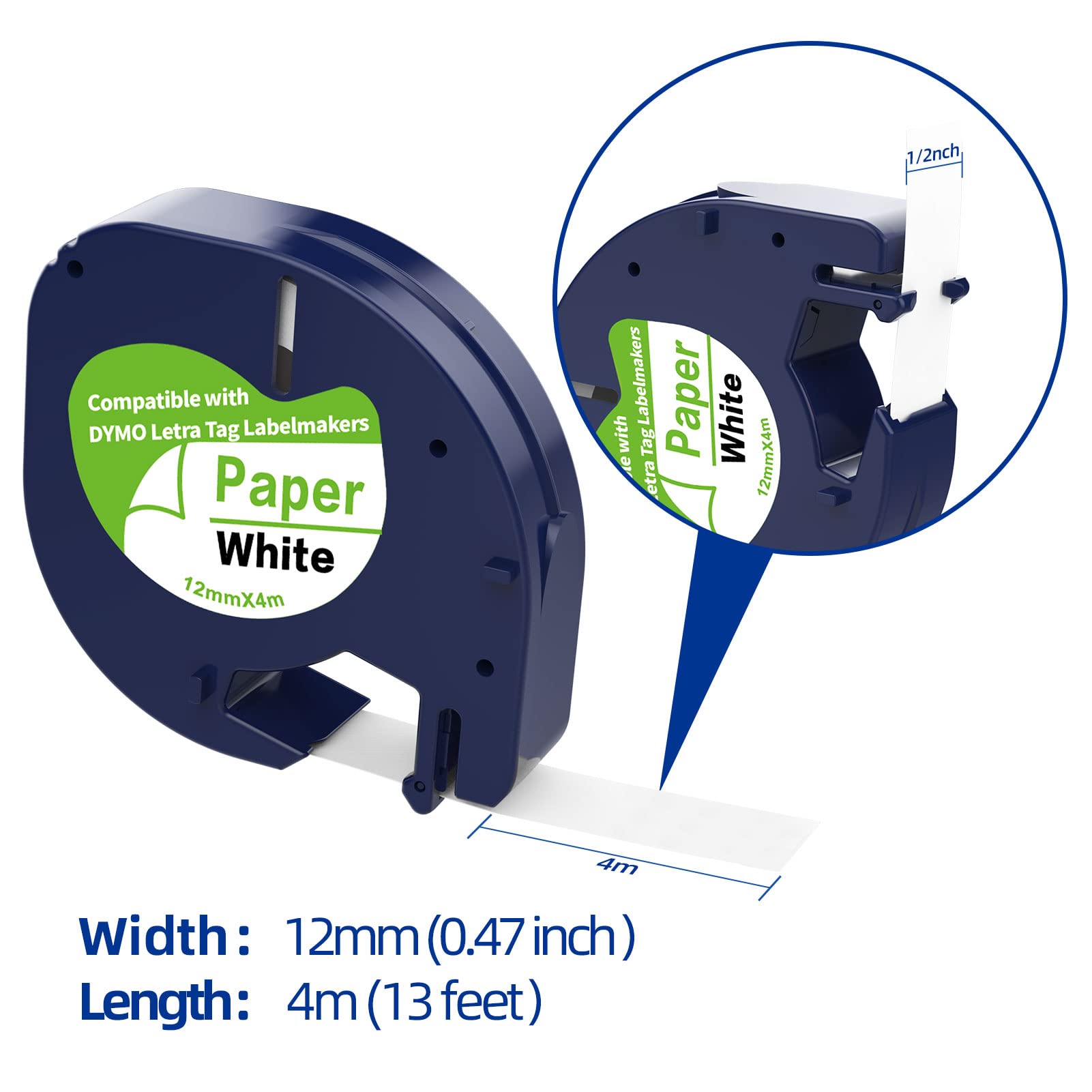 5 X Plastic Clear Label Maker Refills Replacement for Dymo Letratag Refills, Compatible with Dymo Label Maker Refills 12mm x 4m Letratag Replacement for Letra Tag for LT100T LT100H QX50