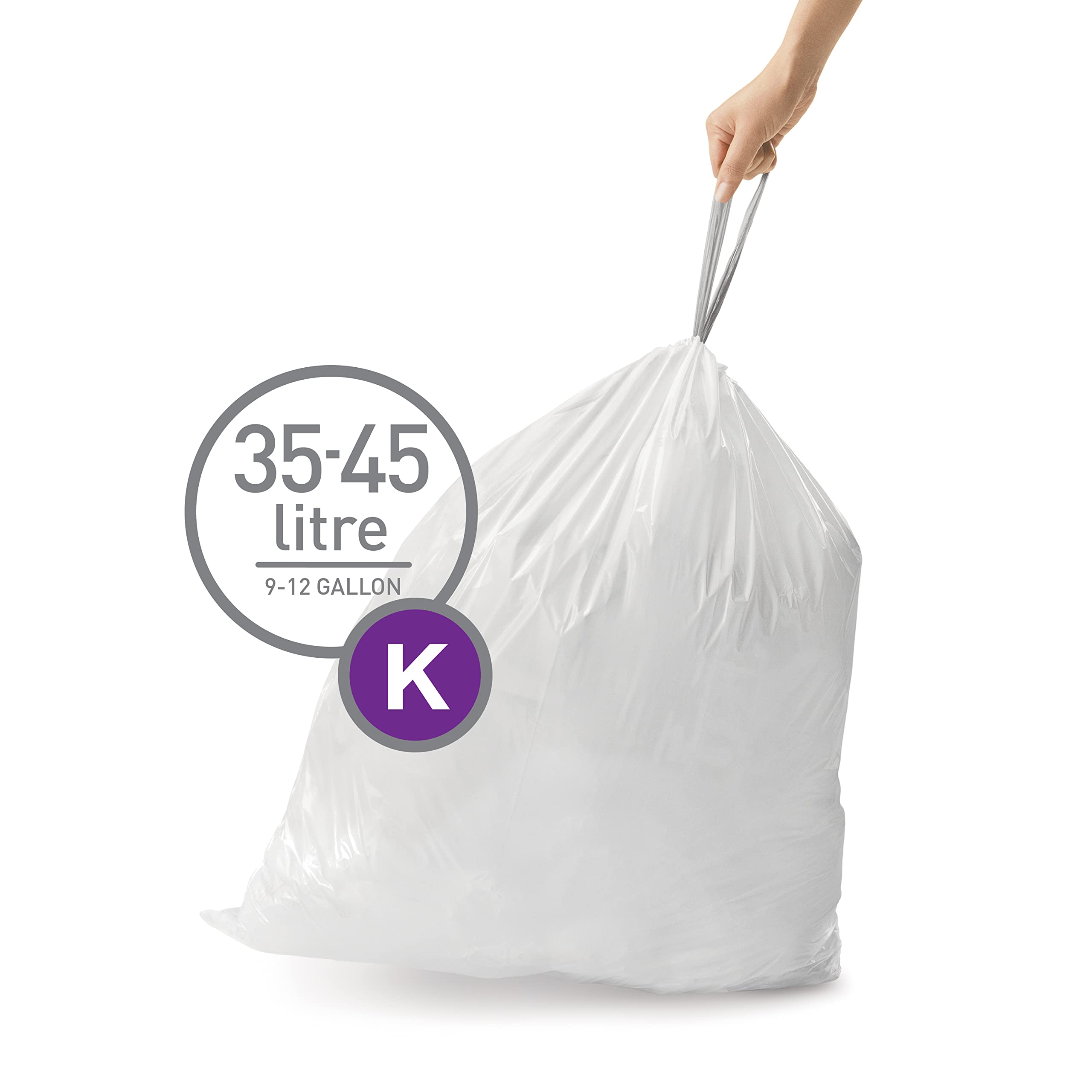 simplehuman Code H 60 Count, Genuine Odorsorb Custom Fit Liners, Drawstring Odor Absorbing Trash Bags in Dispenser Packs, 30-35 Liter / 8-9 Gallon