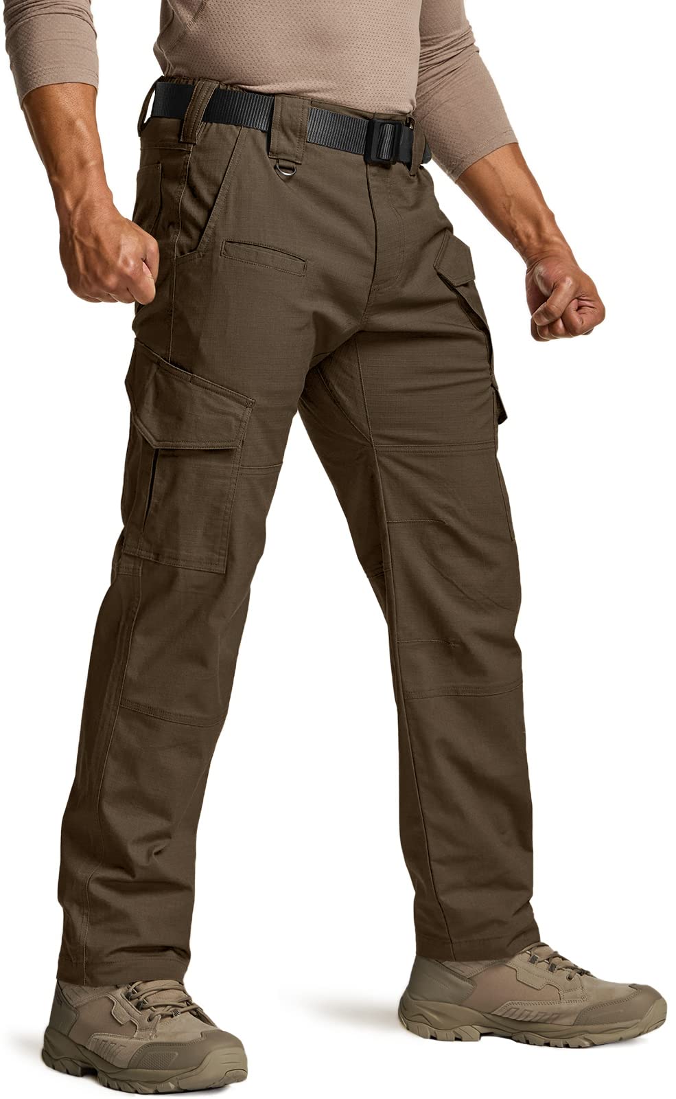 CQR Men's Flex Ripstop Tactical Pants, Water Resistant Stretch Cargo Pants, Lightweight EDC Hiking Work Pants