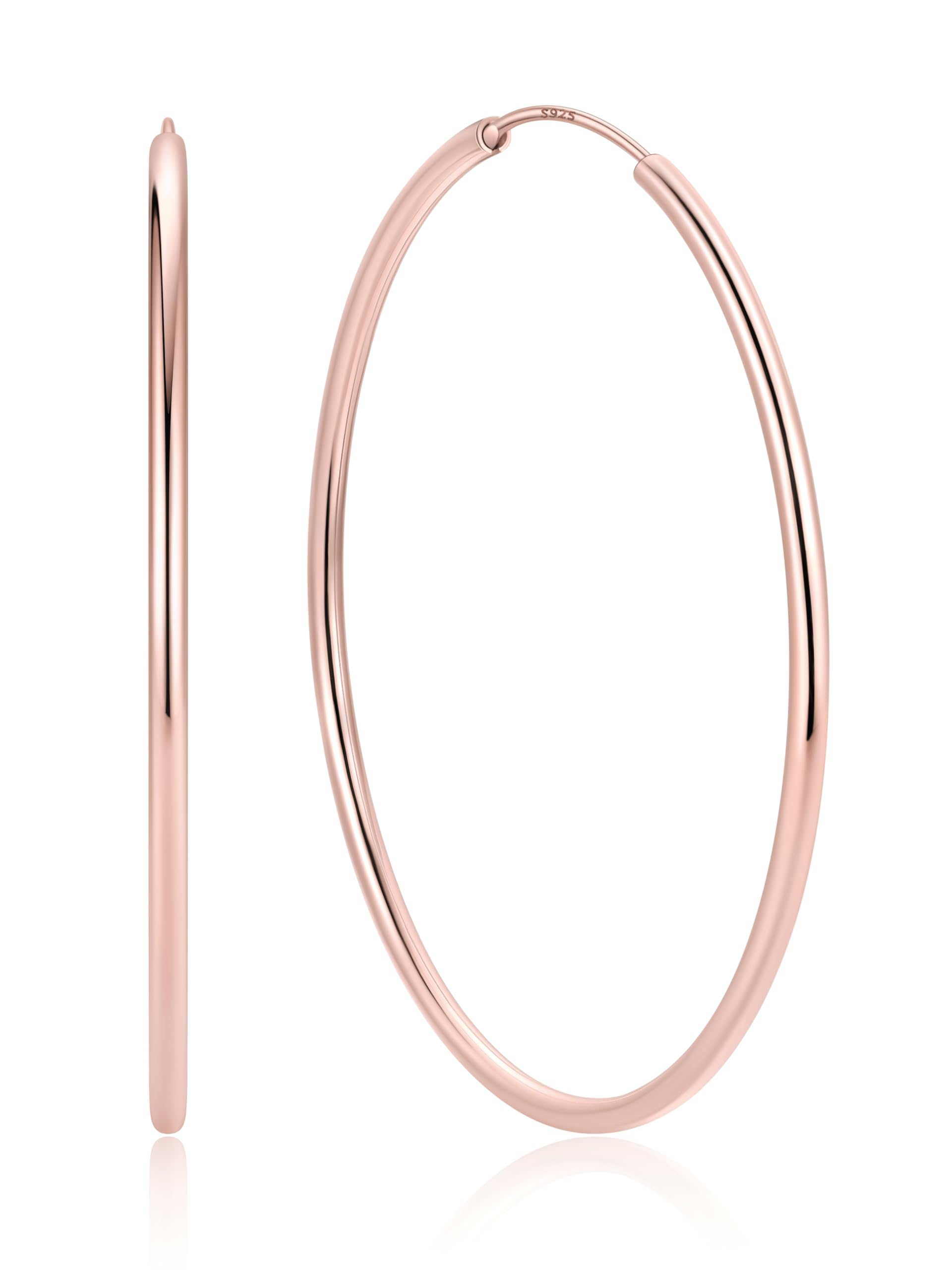 ChicSilver 925 Sterling Silver Hoop Earrings for Women Hypoallergenic, Lightweight Large Gold Plated Silver Hoop Earrings, Endless Hoops Earring 20/30/40/50/60/70MM