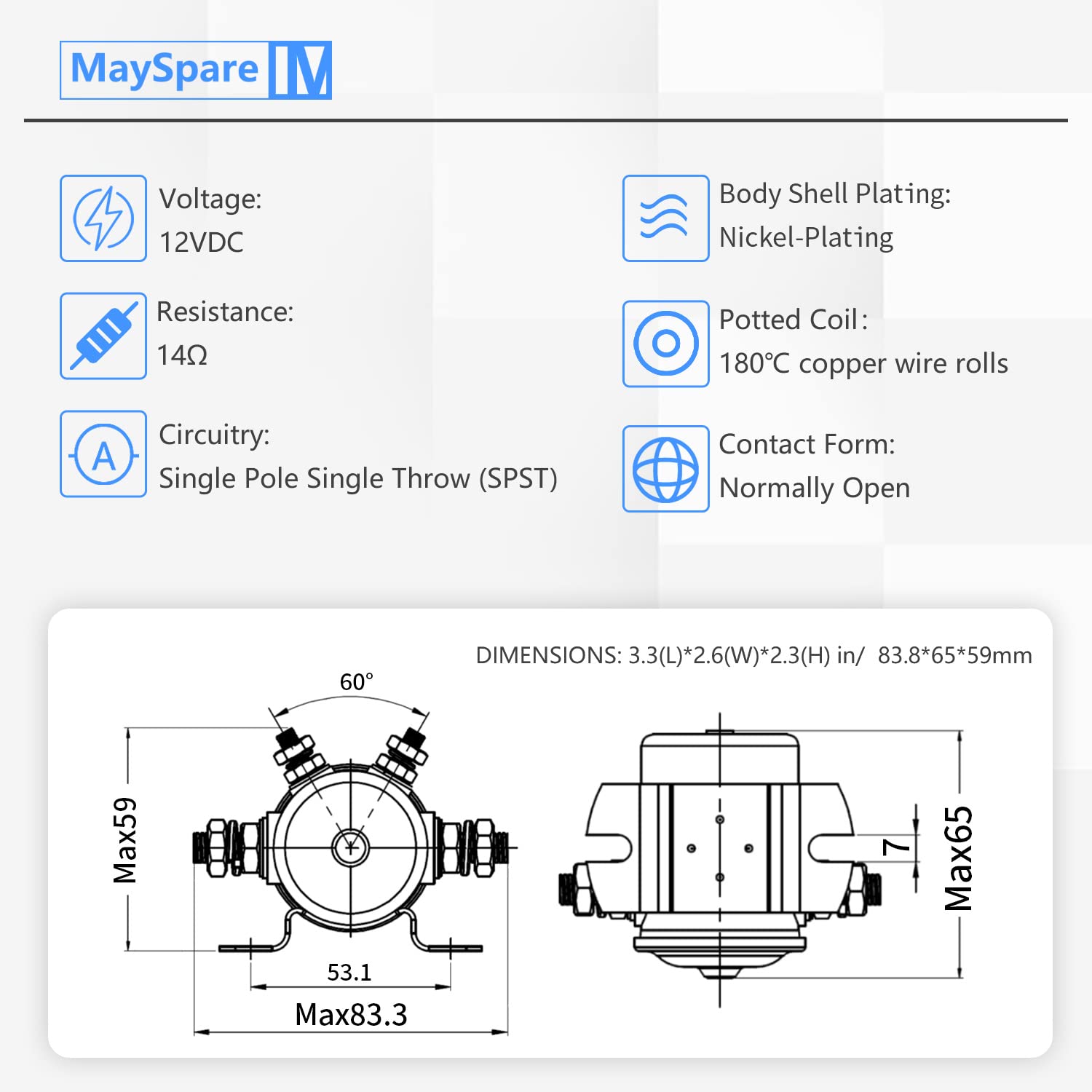 MaySpare Max Transient 200A Trombetta 12V Solenoid Relay 3 Terminal Heavy Duty Winch Marine 24106 SPST 12 Volt Solenoid
