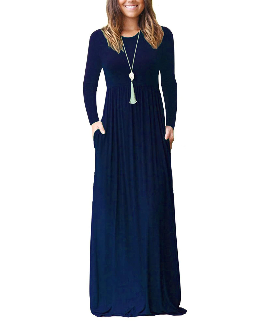 AUSELILY Women's Classic Long Sleeve Dress Loose Plain Long Casual Maxi Dresses with Pockets 2026