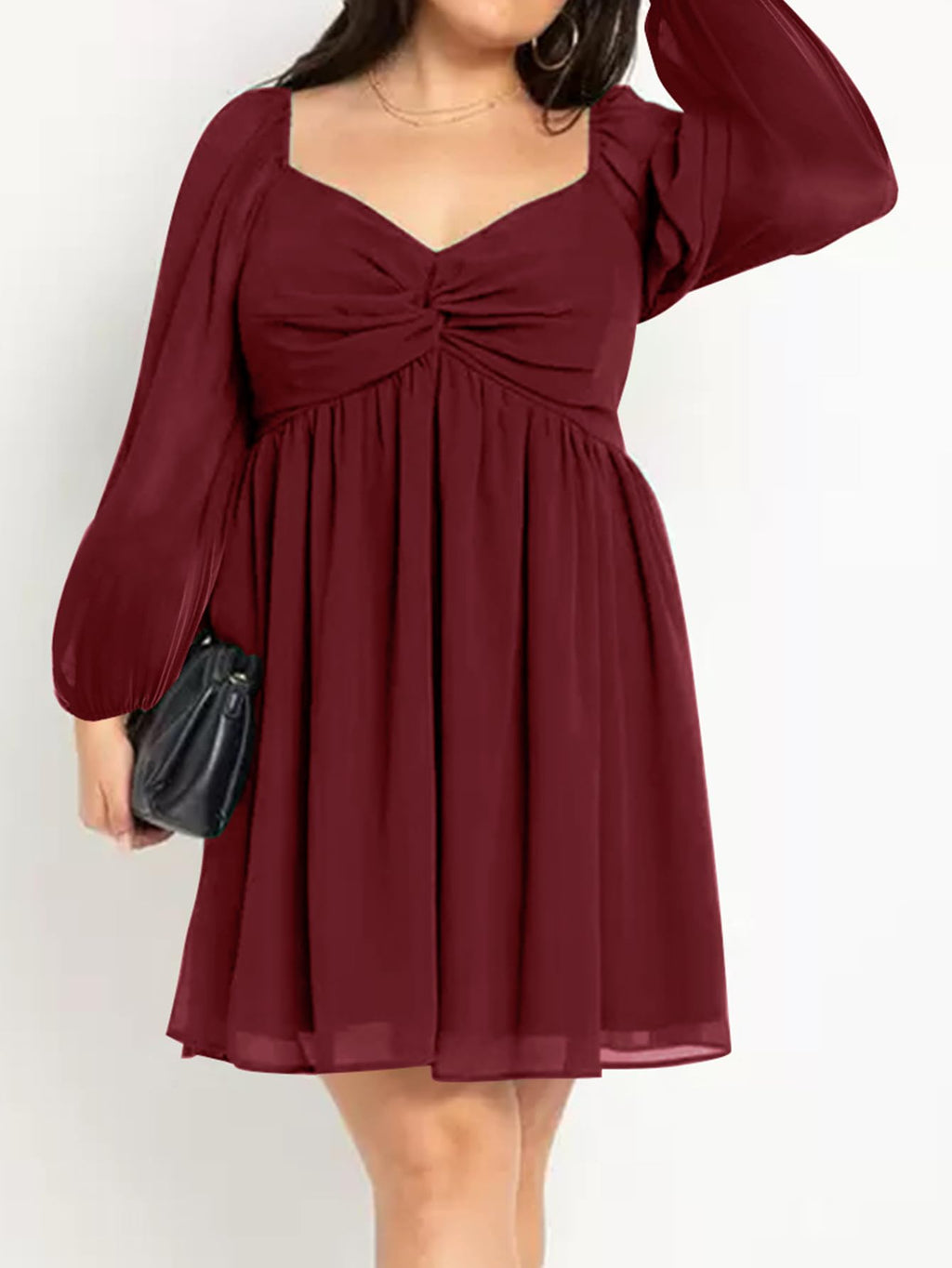 SCOMCHIC Women's Plus Size Puff Long Sleeve Dresses Sweetheart Neckline A Line Short Wedding Guest Cocktail Dress