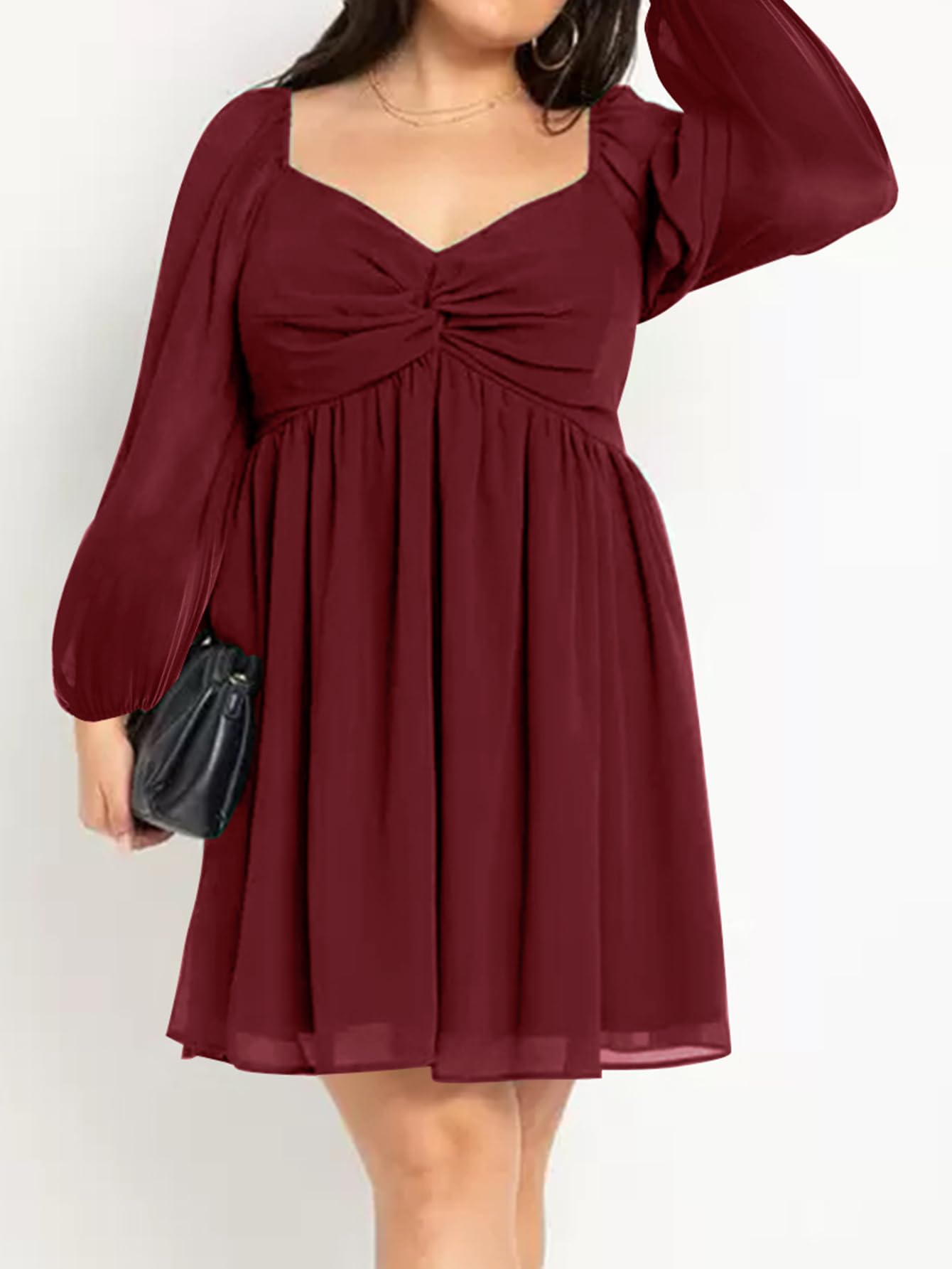 SCOMCHIC Women's Plus Size Puff Long Sleeve Dresses Sweetheart Neckline A Line Short Wedding Guest Cocktail Dress