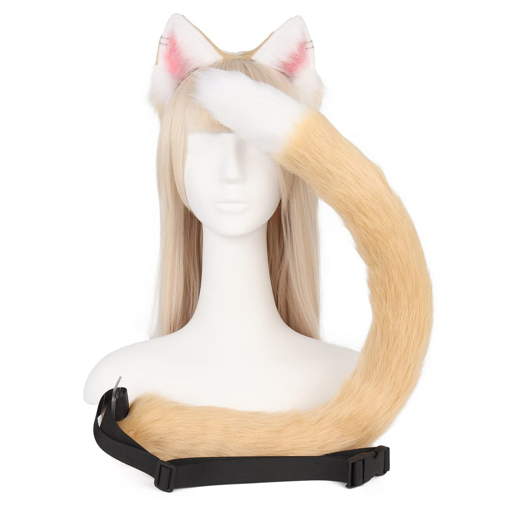 QinRuan Animal Cosplay Costume Accessories Furry Faux Fur Cat Ears Headband and Fox Tail Set Halloween Accessory