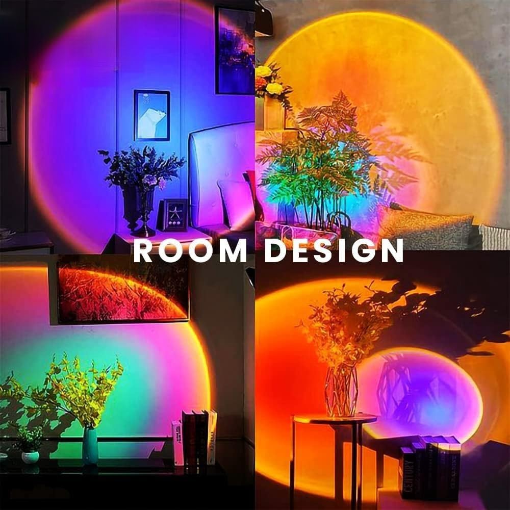 JIMEI Sunset Lamp Led Lights for Bedroom Aesthetic Room Decor Night Light Living Room Sun Sunlight Projector Christmas Decorations Gifts Party Orange