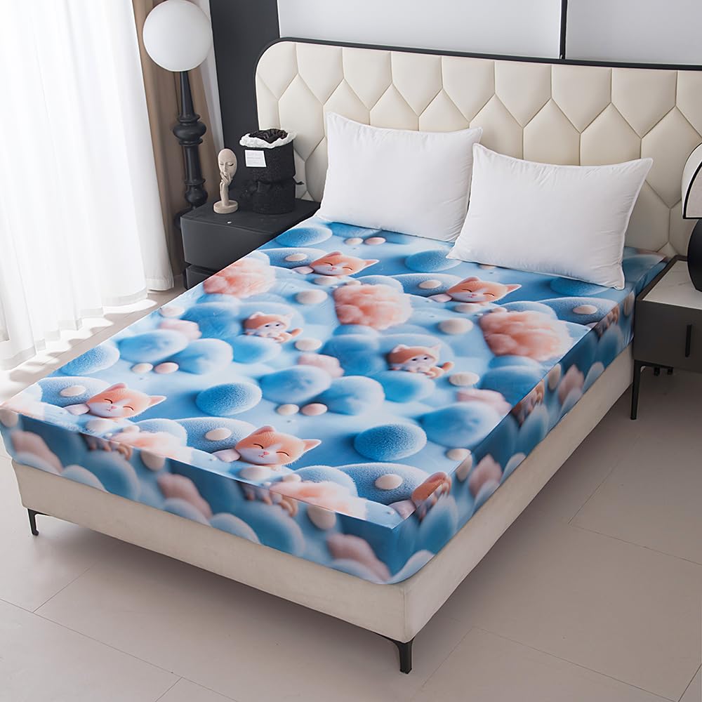 Bedding Fitted Sheet with Deep Pocket,3D Pattern Printed Fabric Bed Sheets (Black Butterfly,Twin)