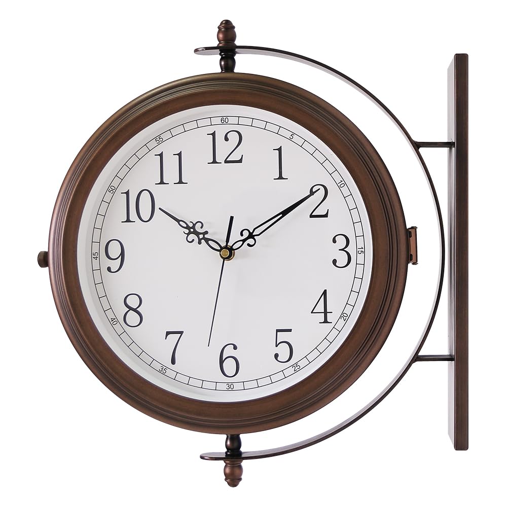 BESTIME 66264A 16-Inch Double Sided Metal Wall Clock with Antique Red Copper.Sturdy Frame,Easy Read,Garden,Home Décor,Indoor,Outdoor,Farmhouse,Yard,Station,Office,Photography Props.