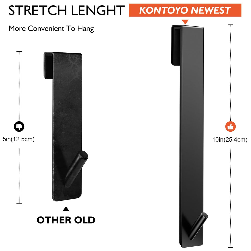 Kontoyo Shower Door Hooks(7.5 Inch),Extended Over Door Hooks for Bathroom Frameless Glass Shower Door,Stainless Steel Towel Hooks,Heavy Duty Rack Hooks for Robe,Towel-2 Pack-Black