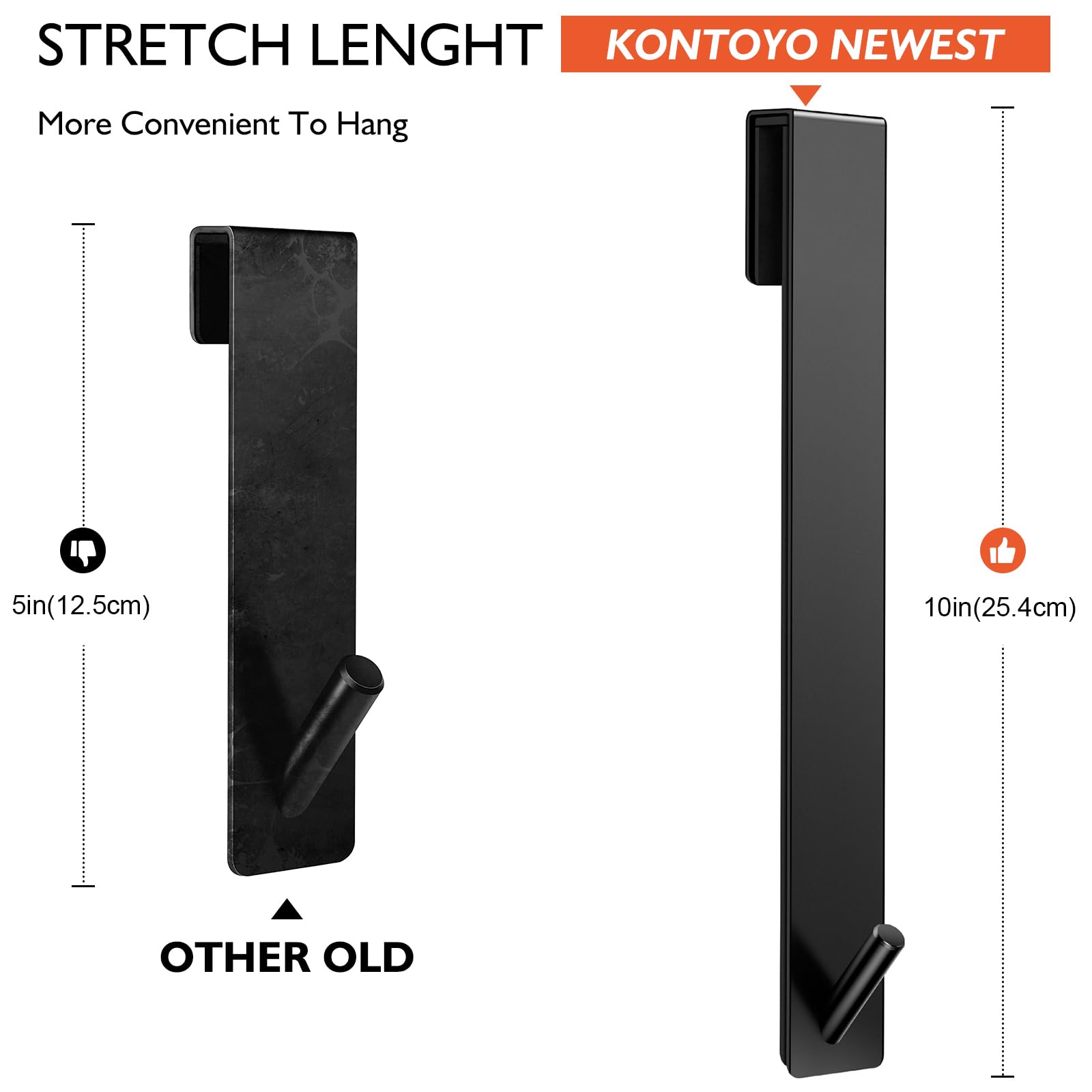 Kontoyo Shower Door Hooks(7.5 Inch),Extended Over Door Hooks for Bathroom Frameless Glass Shower Door,Stainless Steel Towel Hooks,Heavy Duty Rack Hooks for Robe,Towel-2 Pack-Black