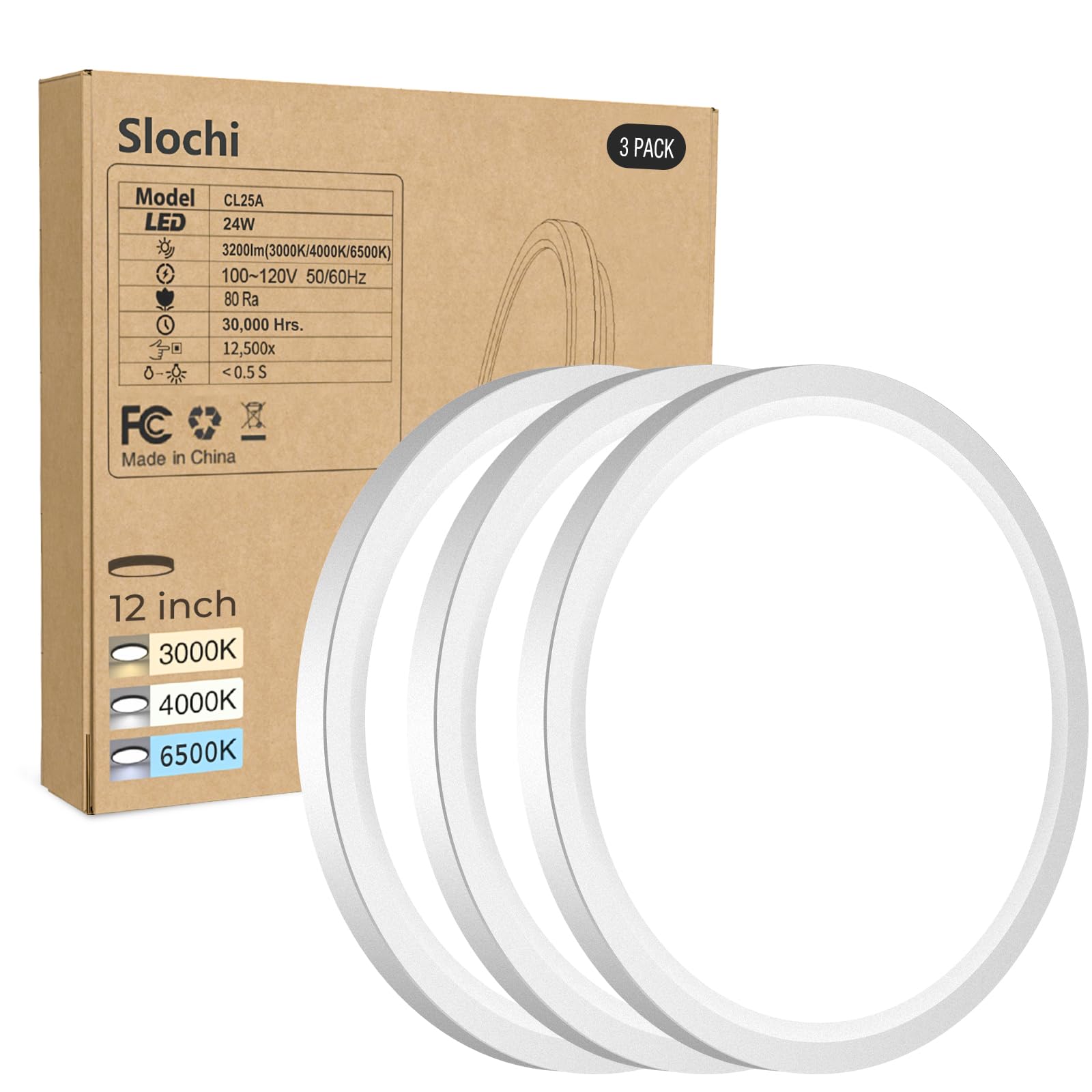 1PACK LED Flush Mount Ceiling Light Fixture, 3000K-4000K-6500K & 100W Equivalent Modern Kitchen Ceiling Lamp 15W 1500Lm 7.5 Inch Closet Round Surface for Bathroom Laundry Bedroom Hallway, Black