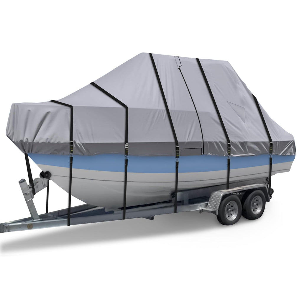 900D T Top Boat Cover -Heavy Duty Waterproof Trailerable Center Console Boat Cover fits for Beam Width Up to 102", Gray