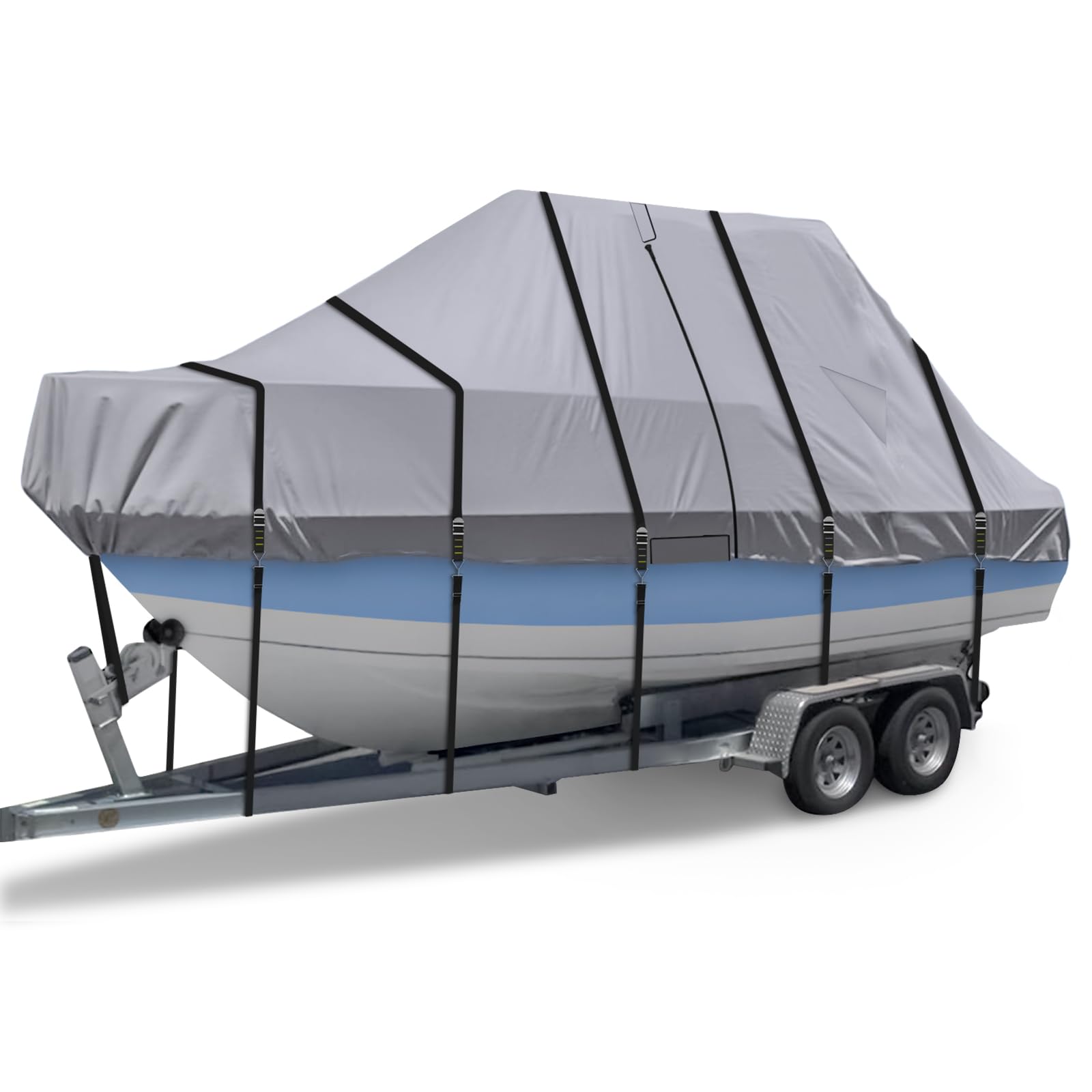 900D T Top Boat Cover -Heavy Duty Waterproof Trailerable Center Console Boat Cover fits for Beam Width Up to 102", Gray