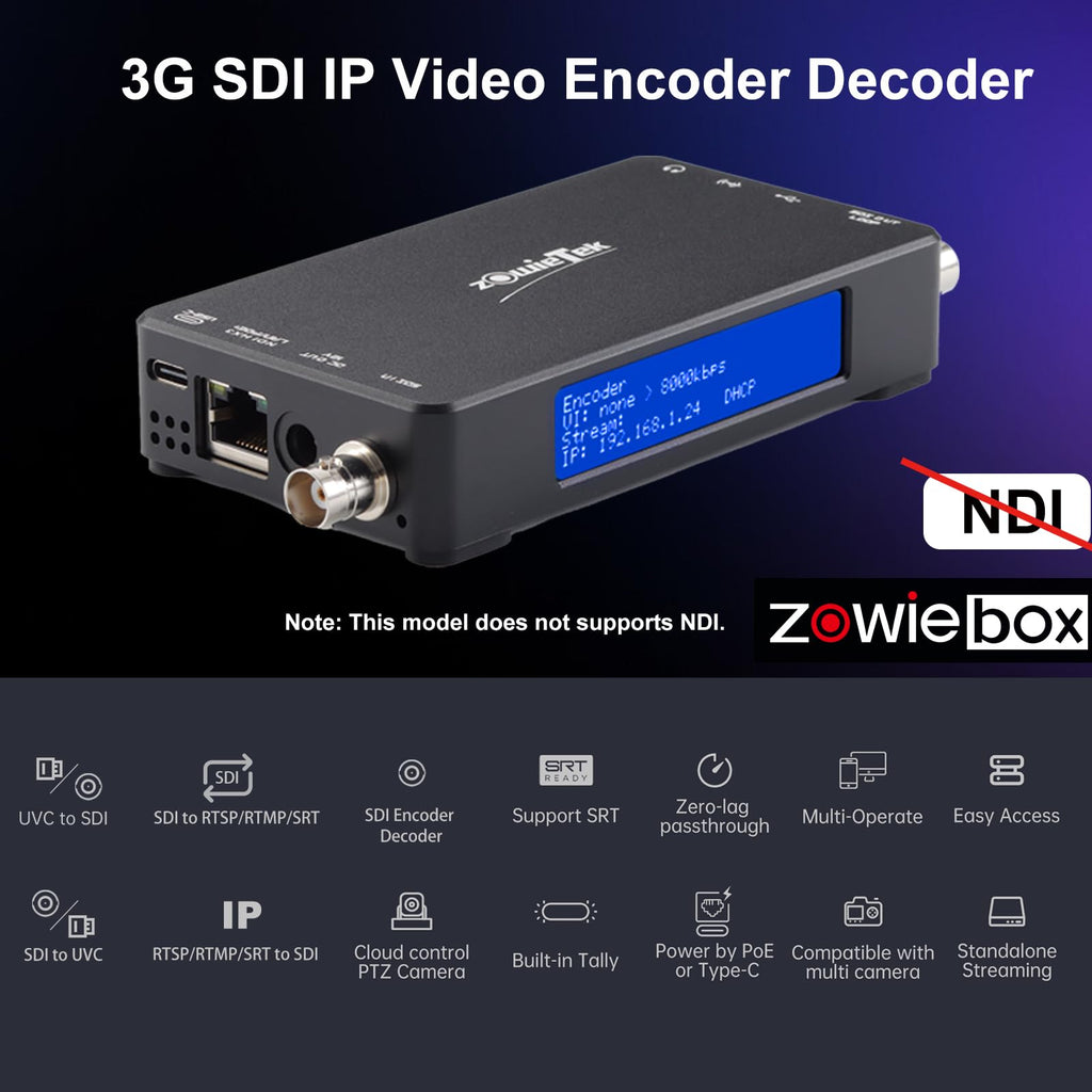 4K HDMI Video Encoder/Decoder, ZowieBox, Native NDI HX3 (Certified) Converter/Player, UVC to HDMI, Pass-Through Video Capture, SRT/RTMP(S)/RTSP, Live Streaming to YouTube