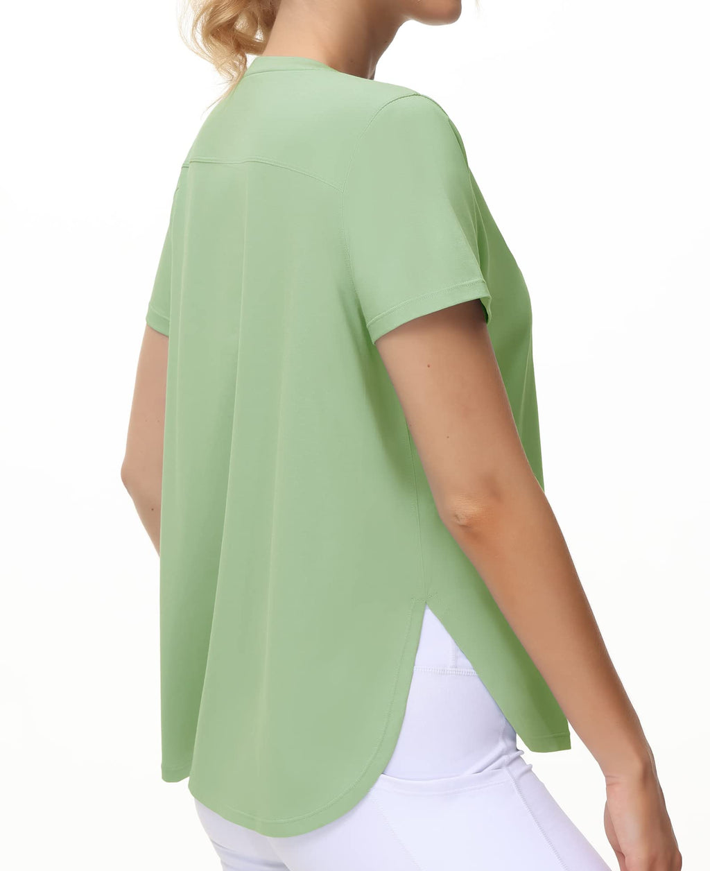 THE GYM PEOPLE Women's Workout T-Shirts Loose Fit Short Sleeve Cotton Running Basic Tee Tops with Split Hem