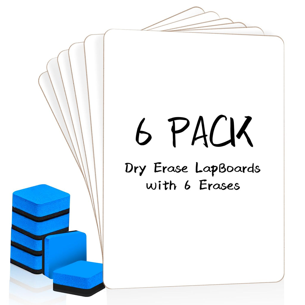 Dry Erase LapBoards, PANDRI 6 Pack Double Sided 12.5 x 9 Inch Whiteboards with 6 Erasers, Dry Erase Boards for Office Students Classroom Teacher Supplies