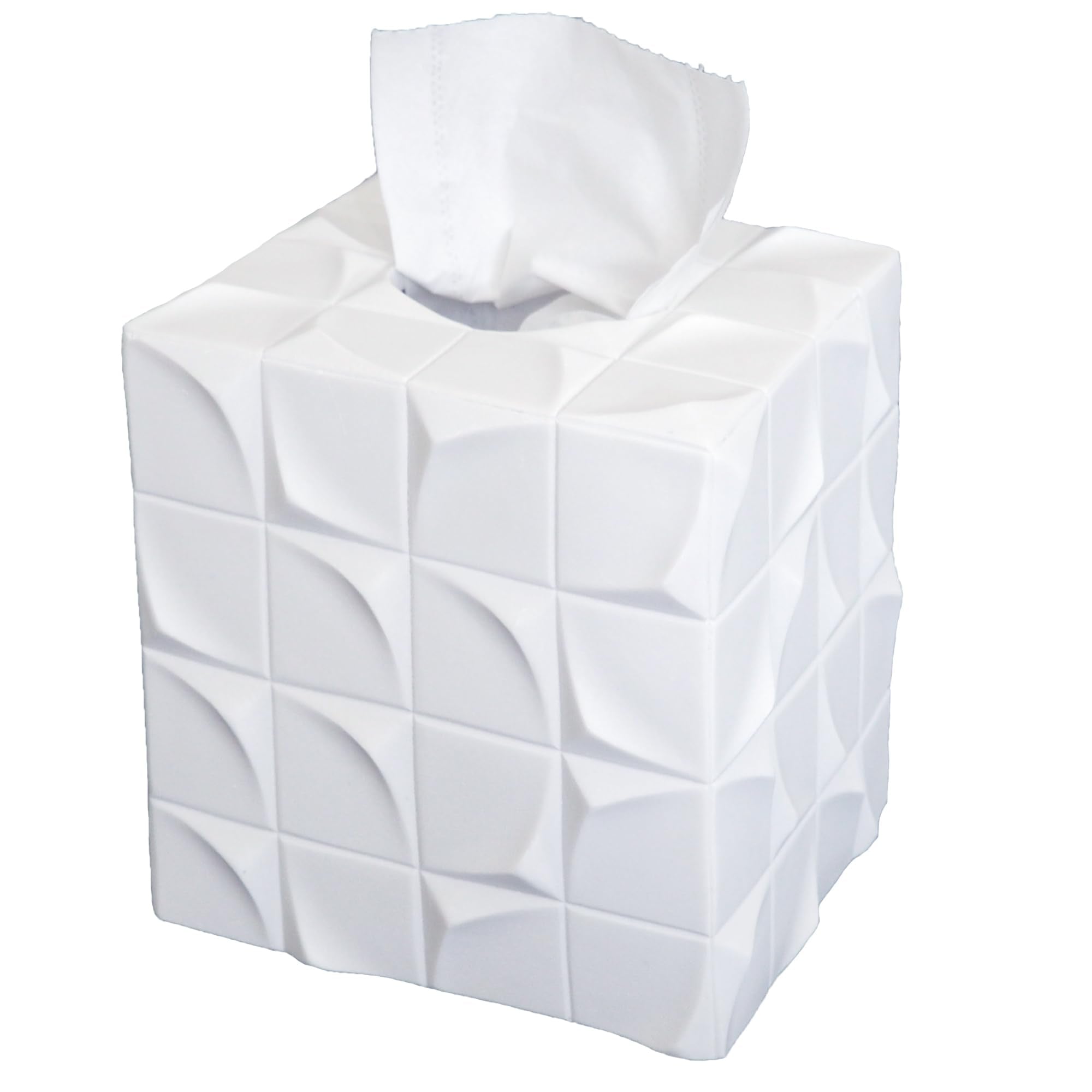 Hymmah Square Tissue Box Cover Holder with Tray,Unique Cube Design Tissue Dispenser Cover Decor for Vanity Counter Tops Also Great for Bedroom and Living Room