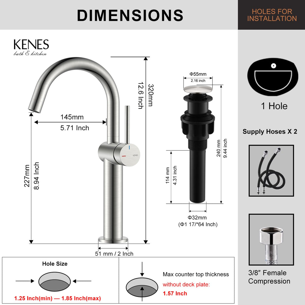 KENES Black and Gold Single Handle Bathroom Sink Faucet, Modern Prep Wet Bar Sink Faucet with Drain Assembly & Deck Plate, Vanity Faucets for Farmhouse RV Camper Utility, KE-9005B-BG
