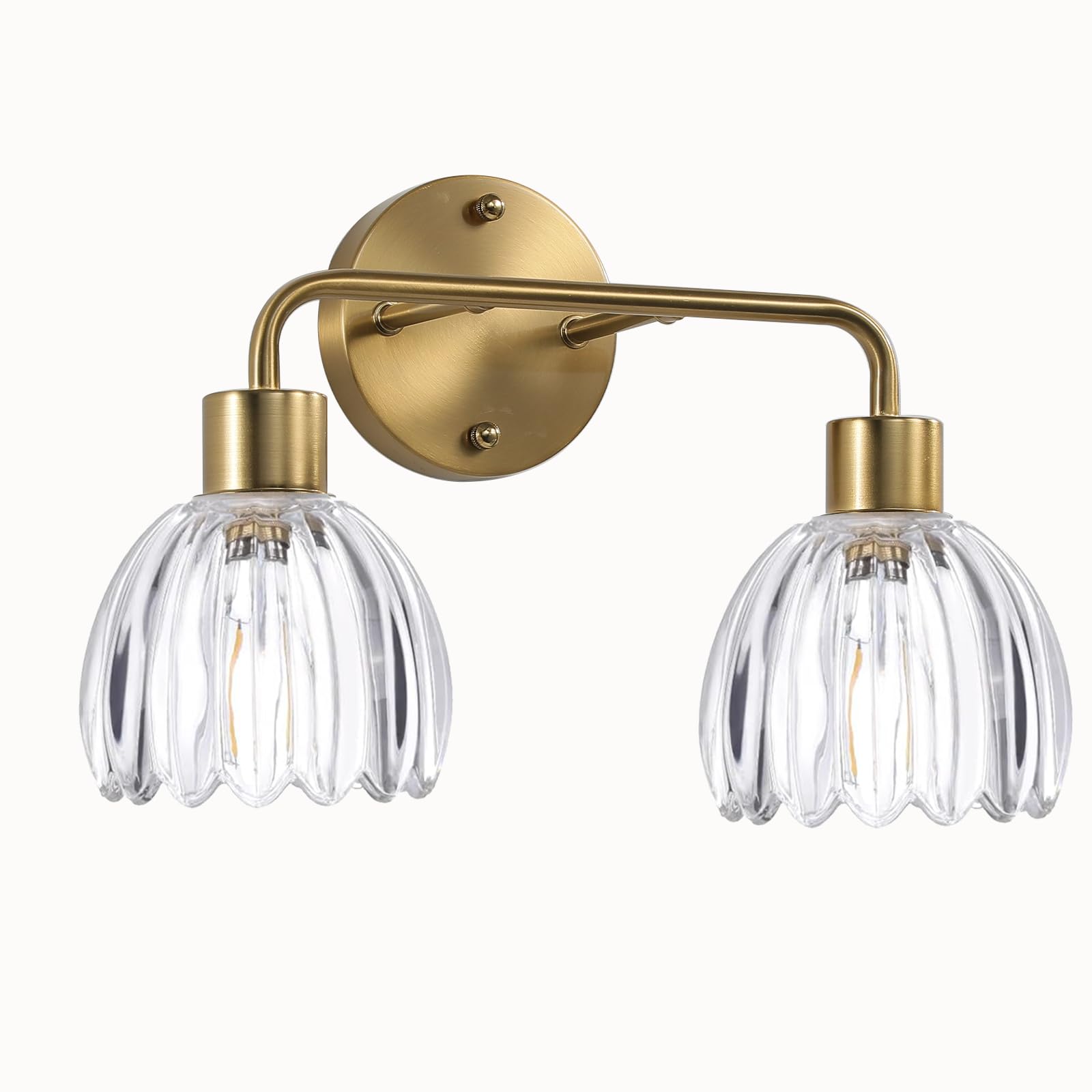 1-Light Gold Brass Bathroom Light Fixture,Wall Sconces set of 2,Brushed Gold Vanlity Light Over Mirror,Bathroom Vanity Light with White Tulip Glass Flower Shade,E26 Socket(Bulbs Not Included)