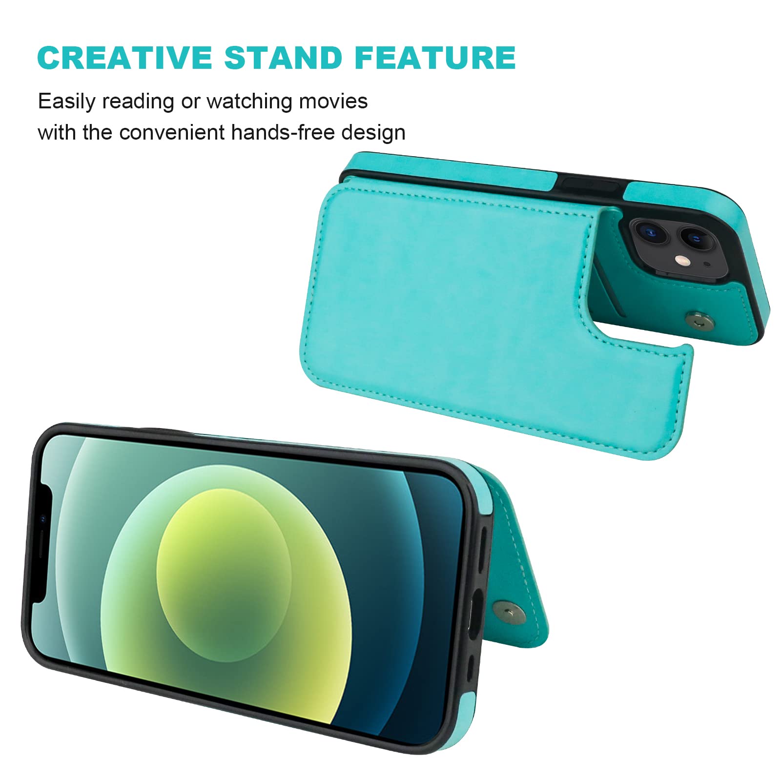 ONETOP Compatible with iPhone 12 Compatible with iPhone 12 Pro Wallet Case with Card Holder, PU Leather Kickstand Card Slots Case, Double Magnetic Clasp Durable Shockproof Cover 6.1 Inch(Black)