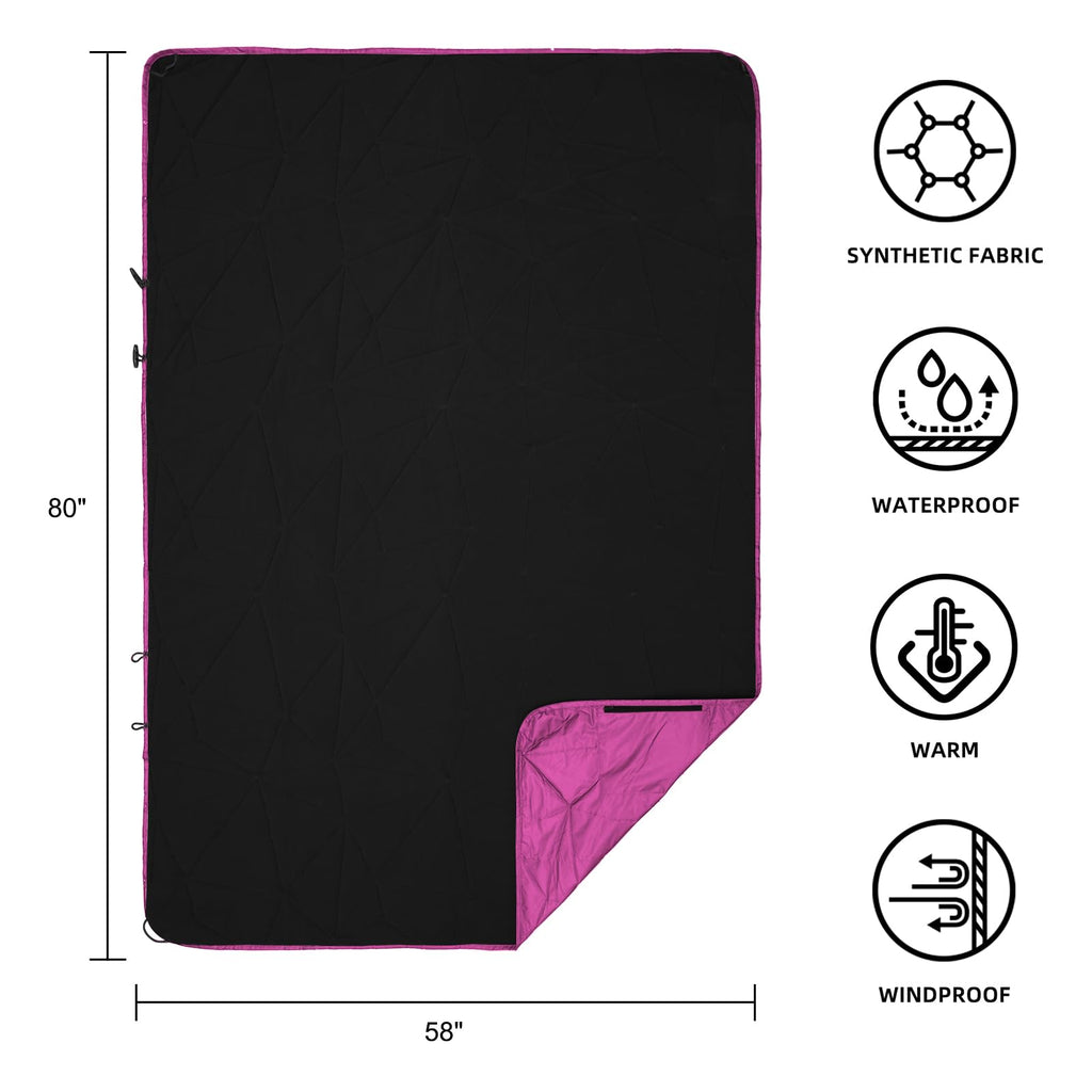 Large Outdoor Waterproof Blanket Extra Thick Fleece Stadium Blanket for Camping, Car, Pet, Picnics - Windproof, Wearable, Machine Washable 80" x 58" (Black Check)