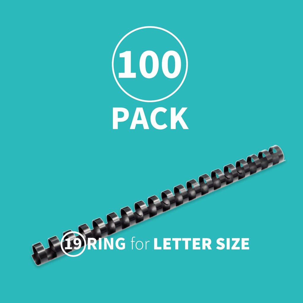 Binditek 100 Pack Plastic Binding Comb Spines, 1/2 Inch Diameter, 90 Sheet Capacity, for Letter Size, Black, for Students and Coworkers