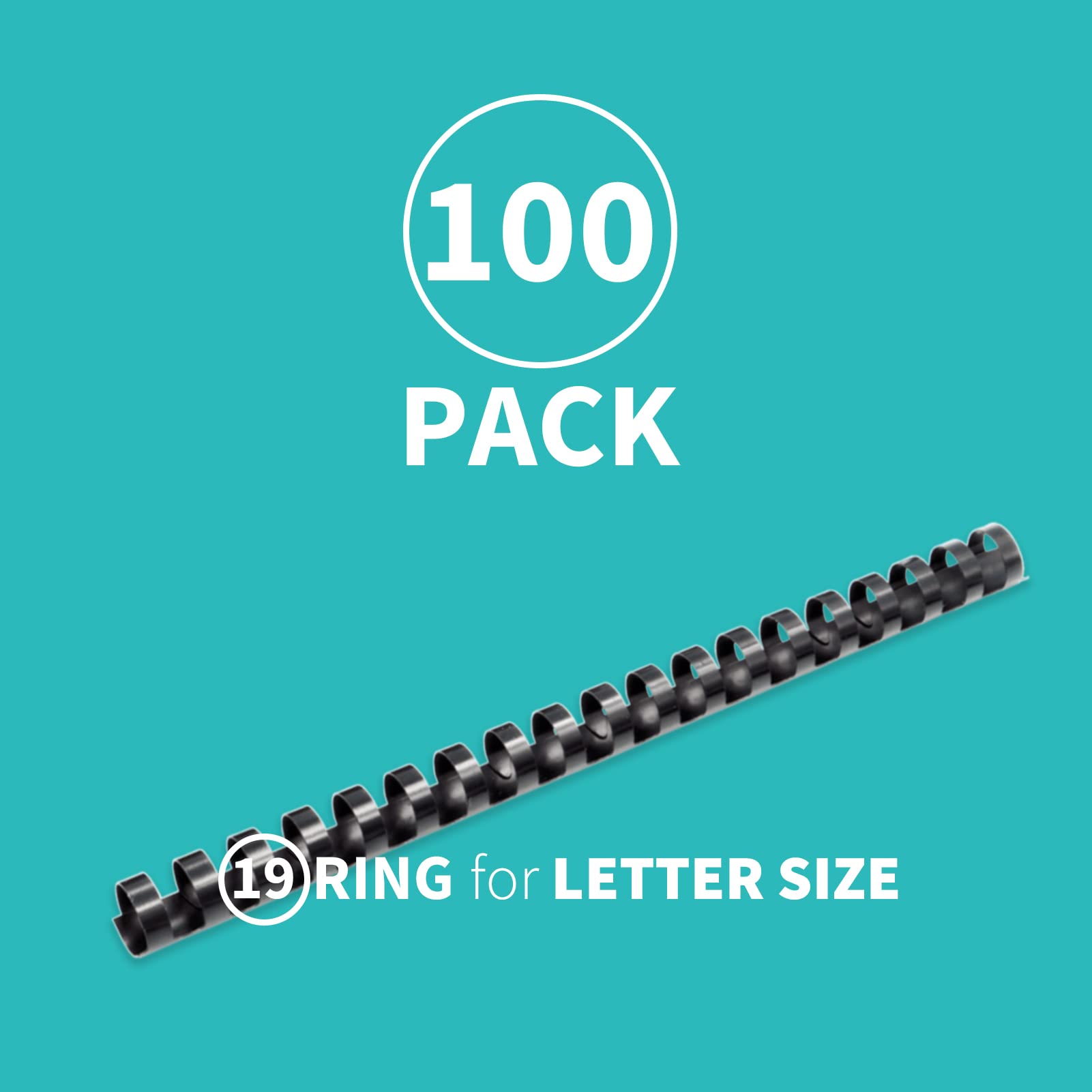 Binditek 100 Pack Plastic Binding Comb Spines, 1/2 Inch Diameter, 90 Sheet Capacity, for Letter Size, Black, for Students and Coworkers