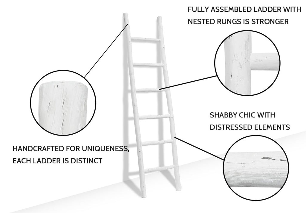 FUIN 57in Wood Blanket Ladder Living Room Decorative Wall Leaning Farmhouse Quilt Display Holder Rustic Wooden Towel Rack for Bathroom, Black