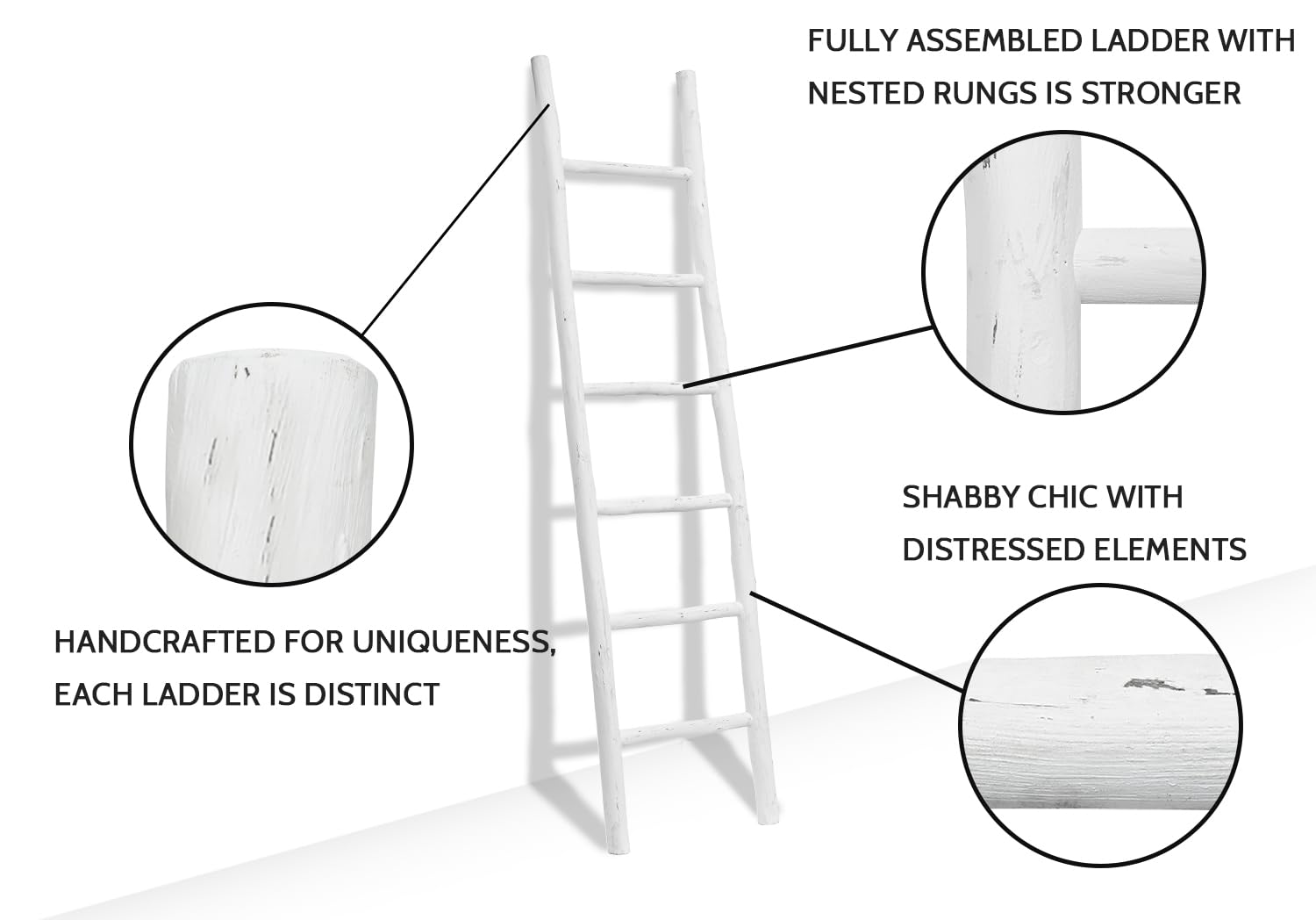 FUIN 57in Wood Blanket Ladder Living Room Decorative Wall Leaning Farmhouse Quilt Display Holder Rustic Wooden Towel Rack for Bathroom, Black
