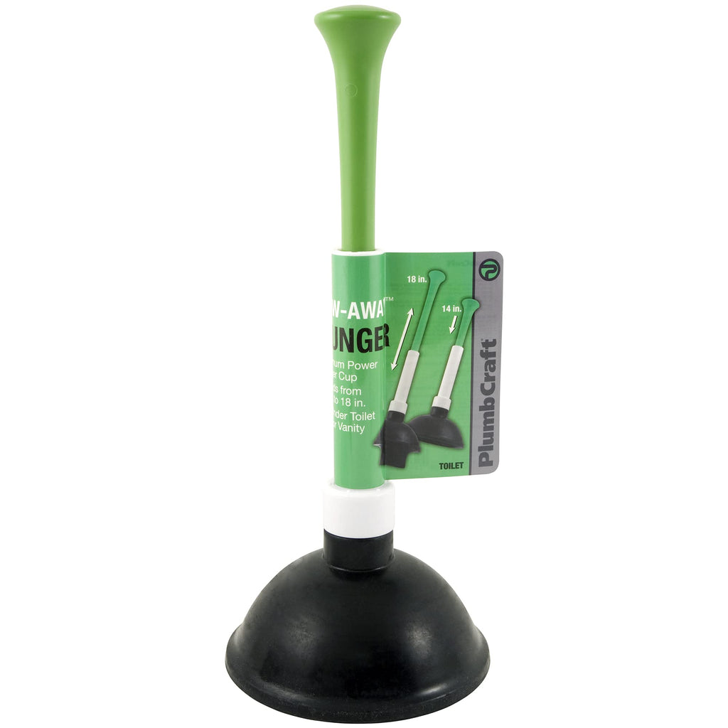 PlumbCraft 14-18-in. Stow-Away Plunger with Adjustable Handle 7503500, Heavy Duty Toilet Plunger for Households, Ergonomic Plunger to Unclog Toilet, Toilet Bowl Plunger with Ergonomic Handle
