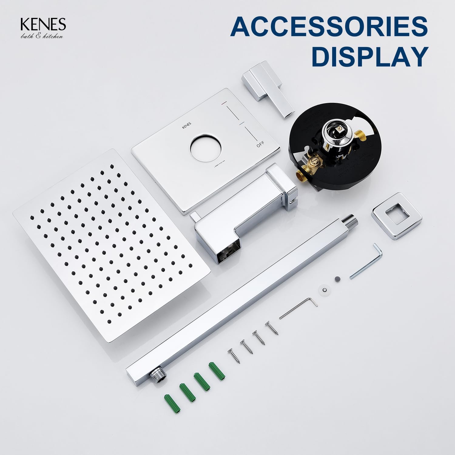 KENES Brushed Nickel 10-Inch Shower Head and Handle Set, Square Shower Faucet Set Bathroom Rainfall Shower System Wall Mount, KE-6024B (Shower Valve Included)