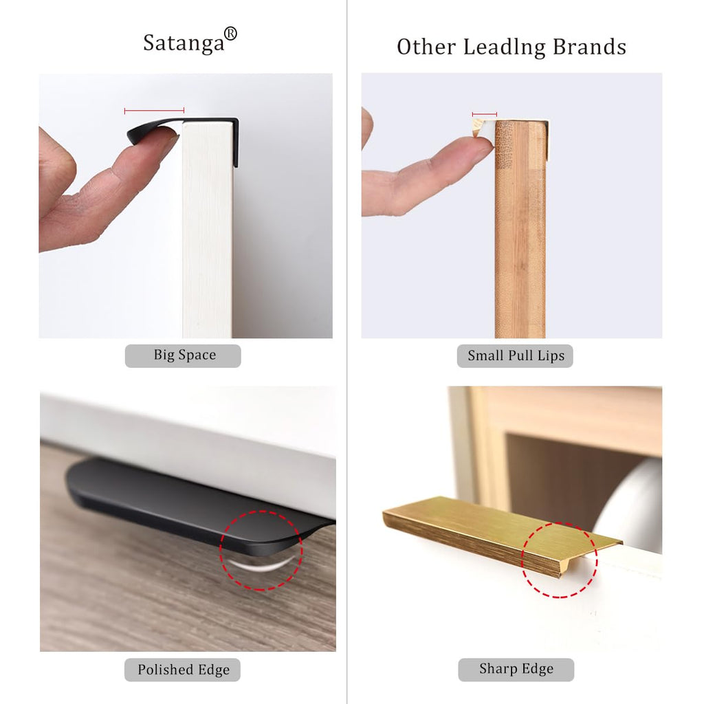 Satanga Edge Finger Pulls for cabinets Kitchen Concealed Drawer Pull Aluminum Hidden Back Mount Door Handle for Home Pack of 5 Modern White 3 Inch Overall Length Easy Installation