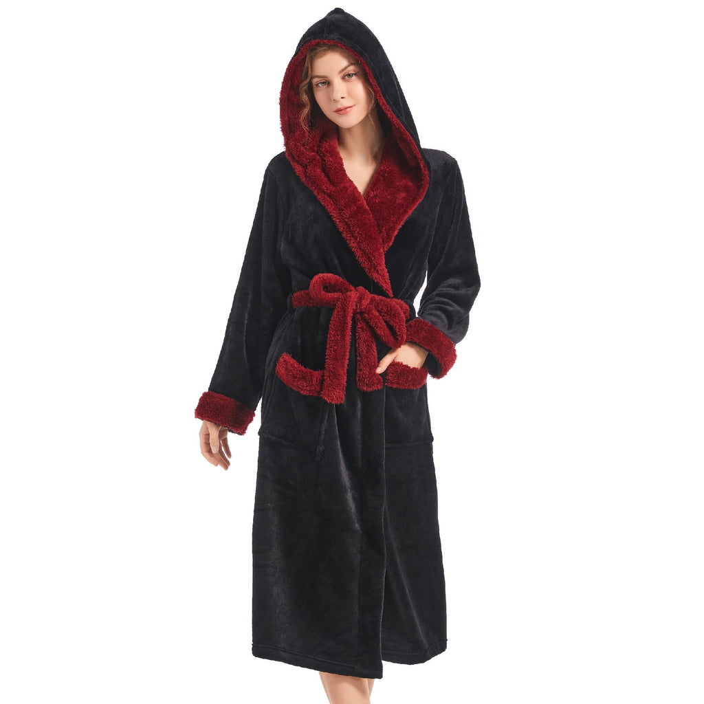 Inner Wish Women Hooded Plush Robe, Fleece Highly Absorbent Cozy Warm Bathrobe