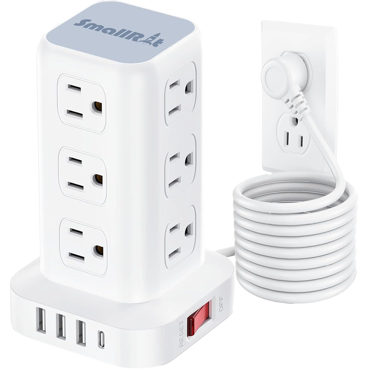 Tower Surge Protector Power Strip with 12 Outlets 4 USB (1 USB C), 6.5Feet Extension Cord with Multiple Outlets, Charging Station, Power Strip Tower, Office Desk Supplies