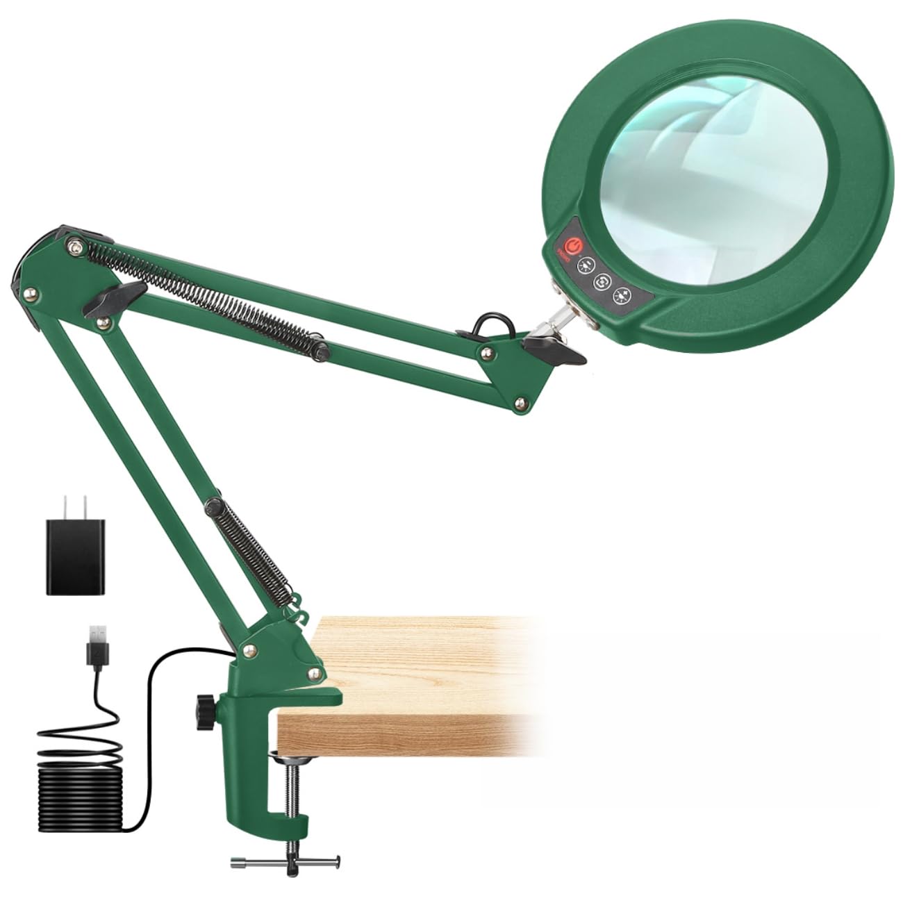 12X Magnifying Glass with Light and Stand, Real Glass, 5 Color Modes, Brightness Stepless Dimmable Lighted Magnifier Hands Free, 2-in-1 Desk Lamp & Clamp Light, Magnifier Lamp for Close Work, Reading