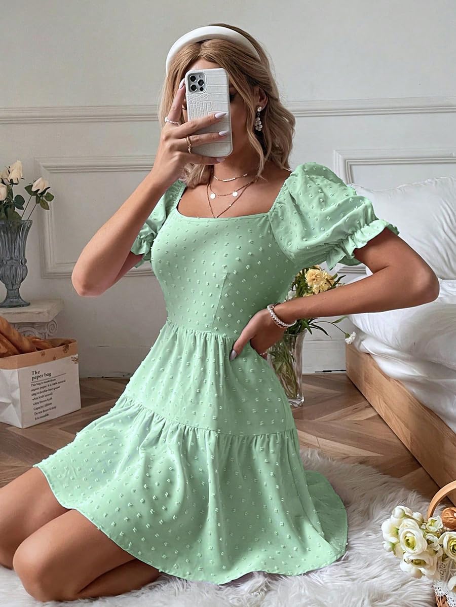 Narecte Summer Dresses for Women 2026,Tie Backless Swiss Dot Mini Dress,Ruffle Hem Flowy Casual Dresses