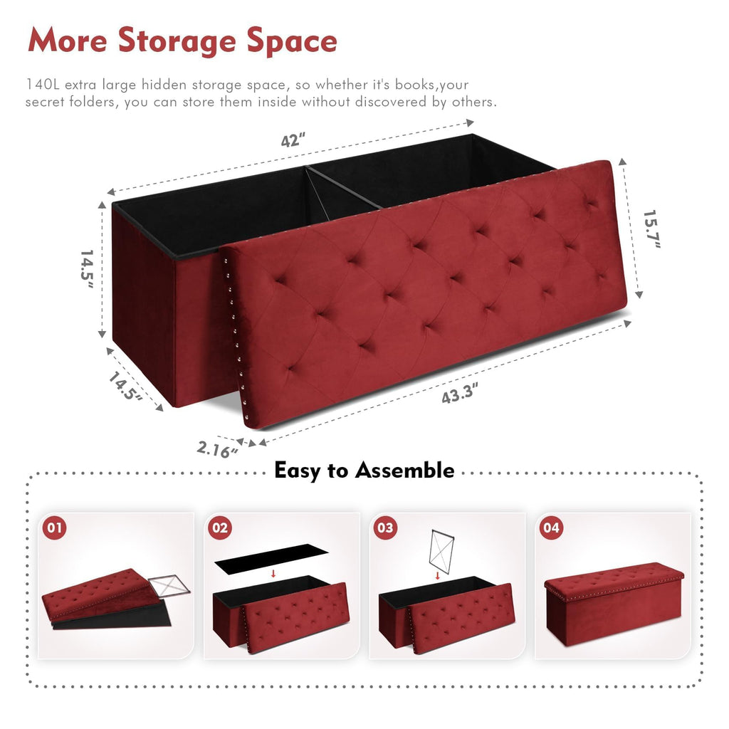 B FSOBEIIALEO Storage-Ottoman Cube-Folding Tufted - Ottomans with Storage, Coffee Table Top Cover, Storage Boxes Footrest Stool for Bedroom, Luxury Velvet Fabric 15.7 Inches Black
