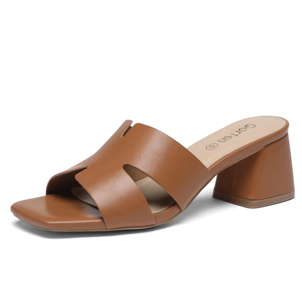 Women's Square Open Toe Sandals Low Block Chunky Heel Slip on Comfortable Casual Sandals for Daily Wear